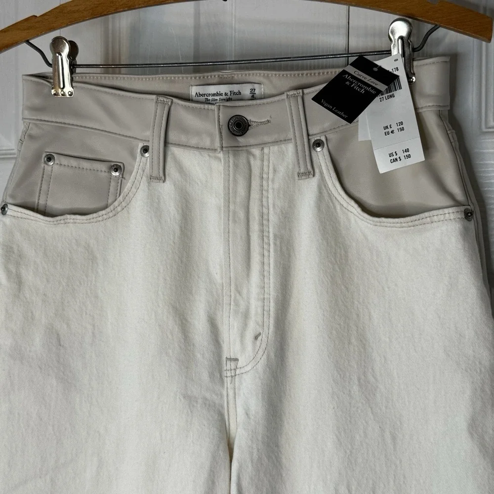 Abercrombie & Fitch Jeans Womens 27 Cream/leather Curve Love High Rise NWT $140‎